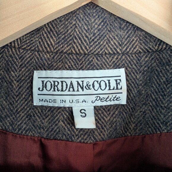 Vintage Jordan & Cole Brown Herringbone Wool Zip Up Jacket Old Money Classic S - Picture 11 of 13